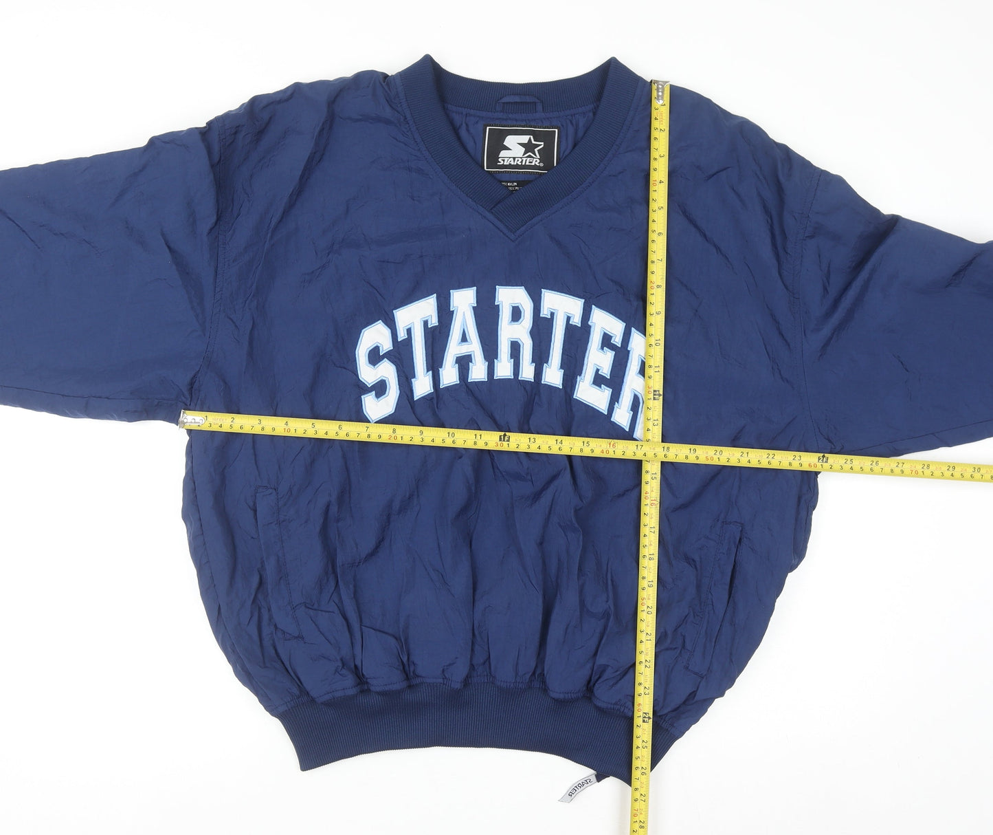 Starter Men's Blue V-Neck Pullover Sweatshirt Medium Sports Logo