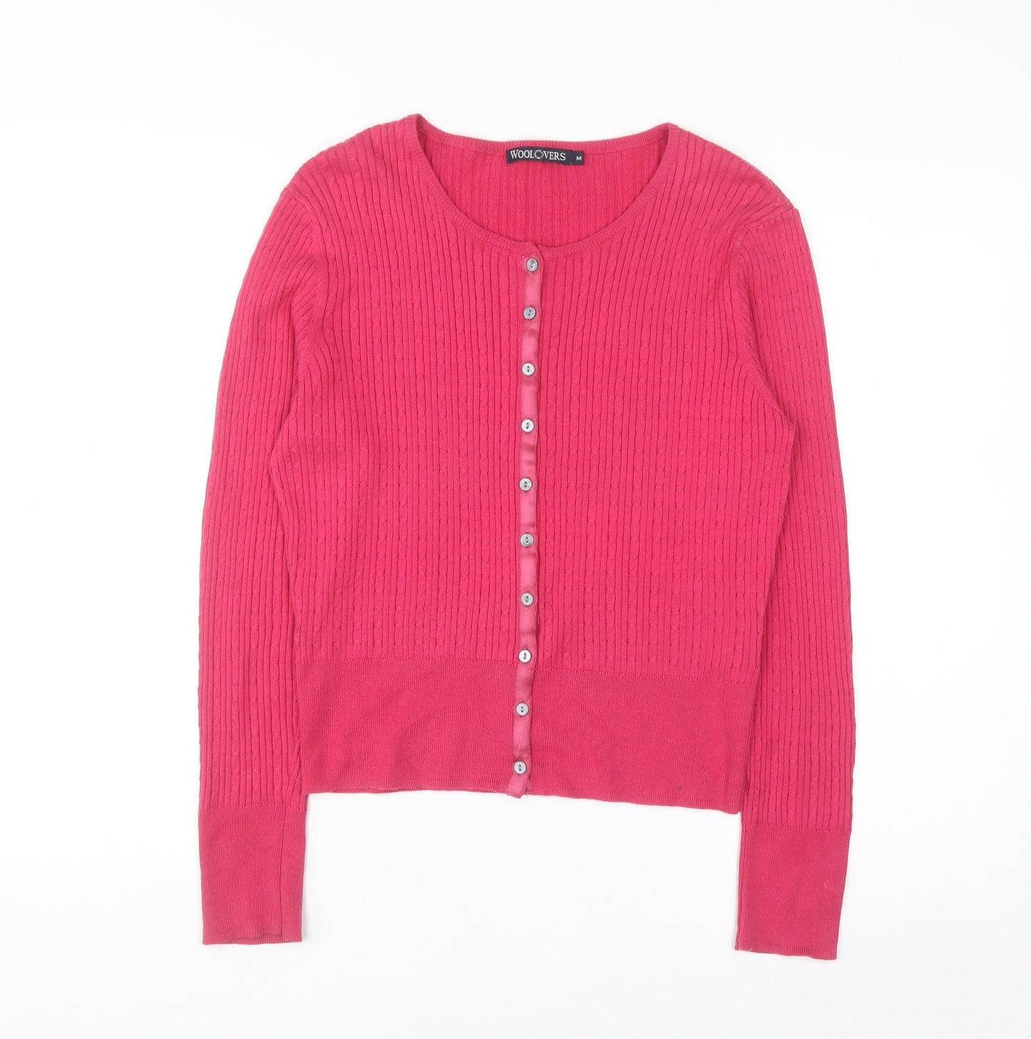 WoolOvers Women's Pink Cotton Silk Crew Neck Button Cardigan M
