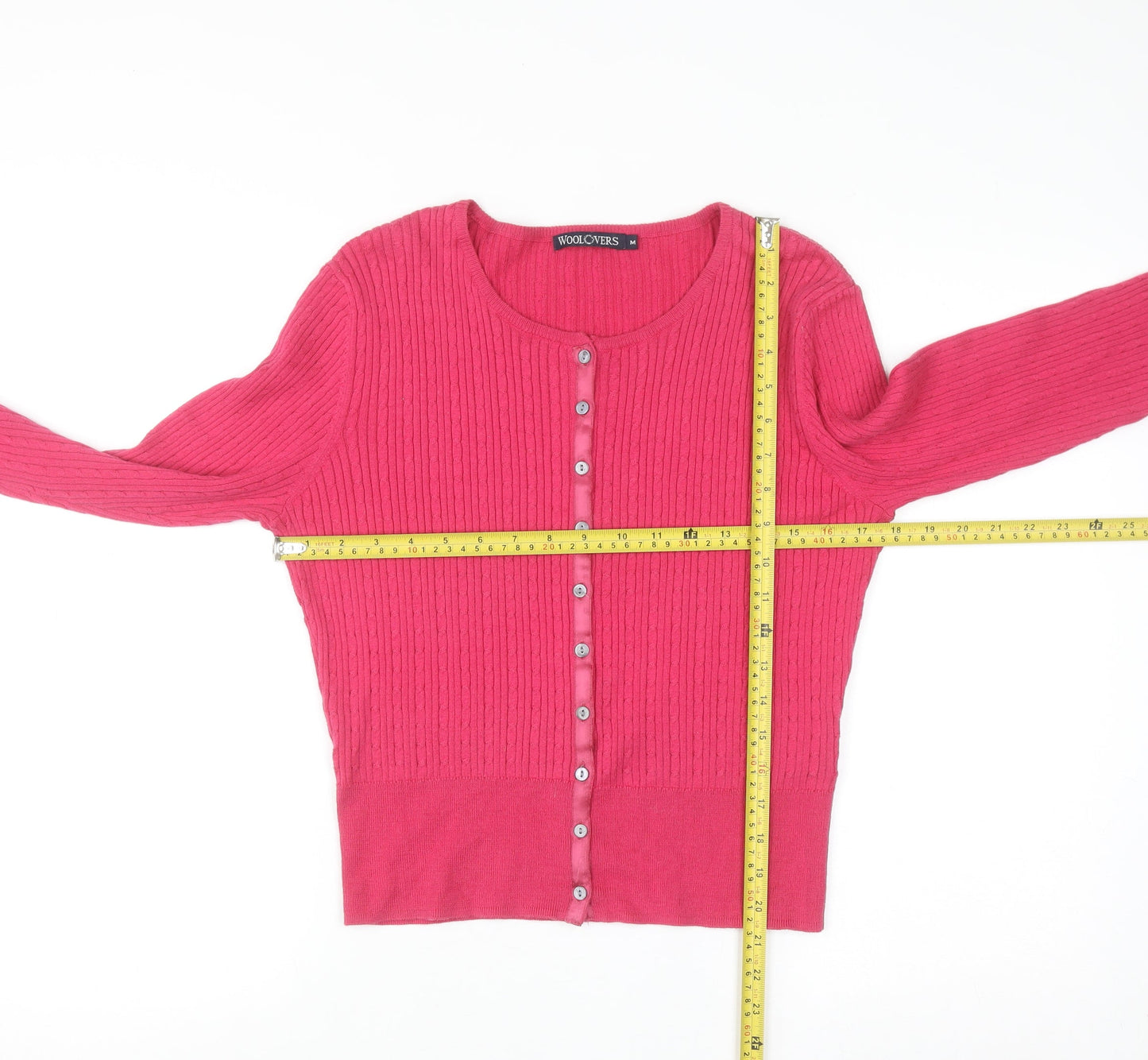 WoolOvers Women's Pink Cotton Silk Crew Neck Button Cardigan M