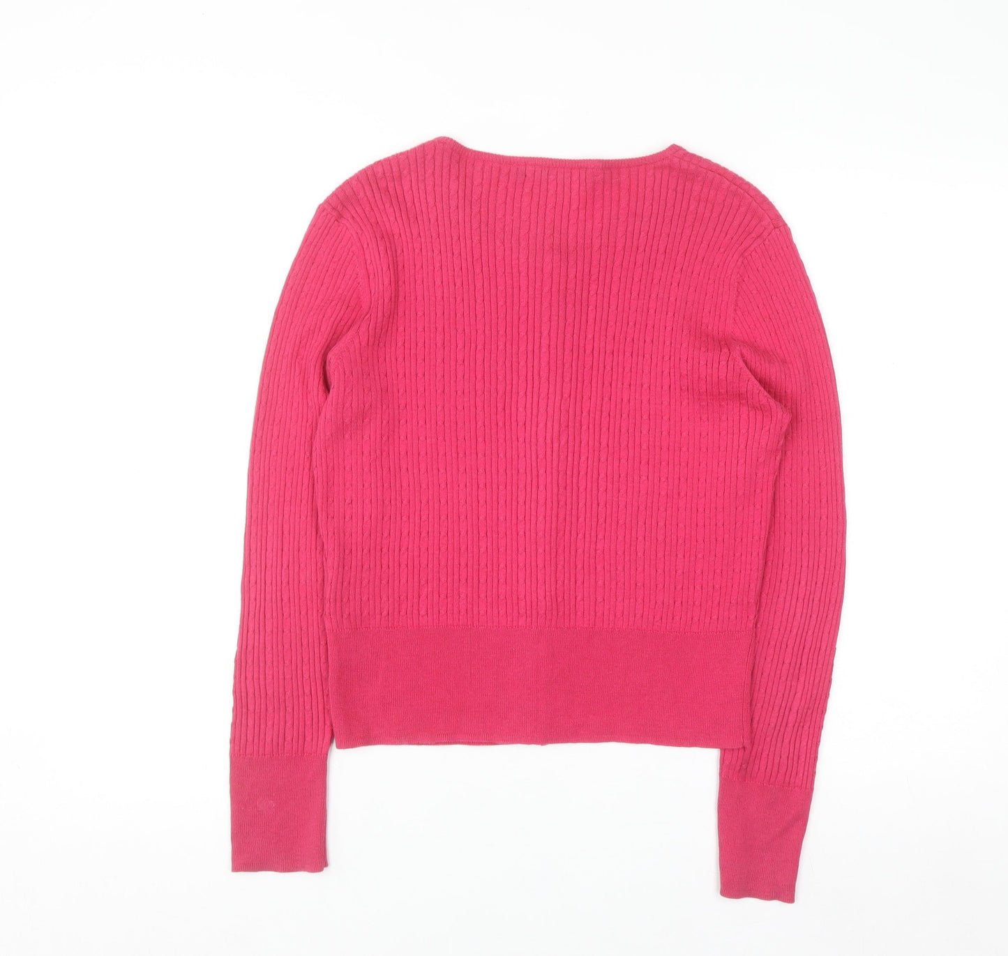 WoolOvers Women's Pink Cotton Silk Crew Neck Button Cardigan M