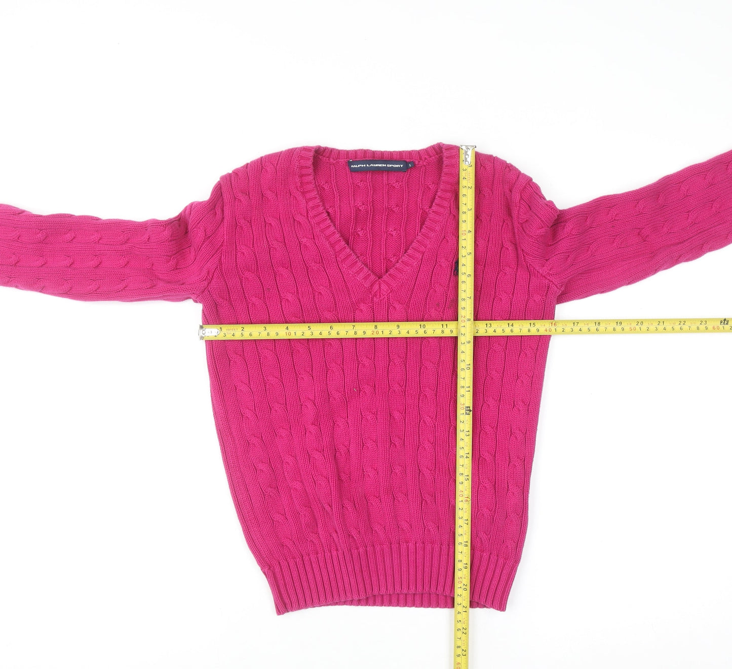 Ralph Lauren Sport Women's Pink Cable-Knit V-Neck Jumper Size S