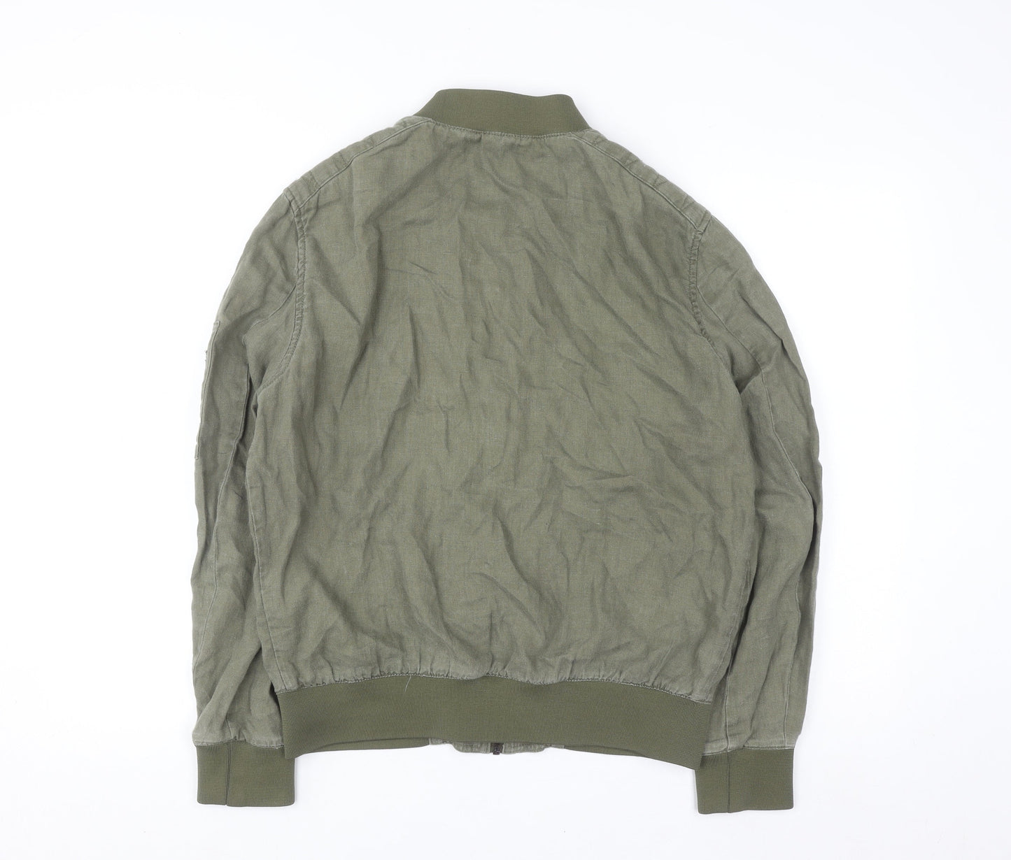 Zara Man Green Linen Bomber Jacket Men’s M Regular Fit