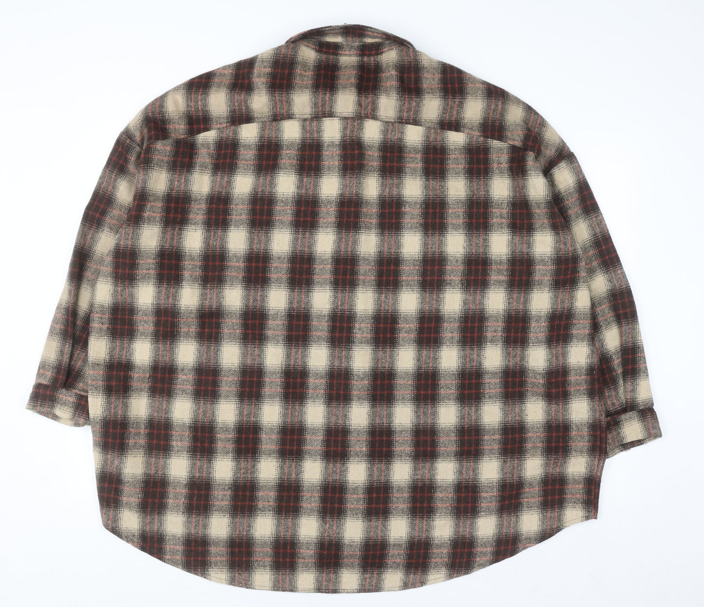 Boohoo Women’s Brown Checked Long Sleeve Flannel Button-Up Shirt UK 14