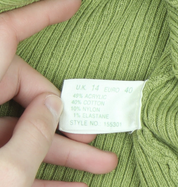 Kaliko Women Green Button Cardigan UK 14 V-Neck Ribbed Knit