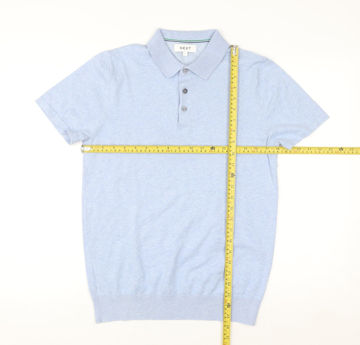 Next Men's Blue Cotton Knit Polo Shirt Size S Short Sleeve