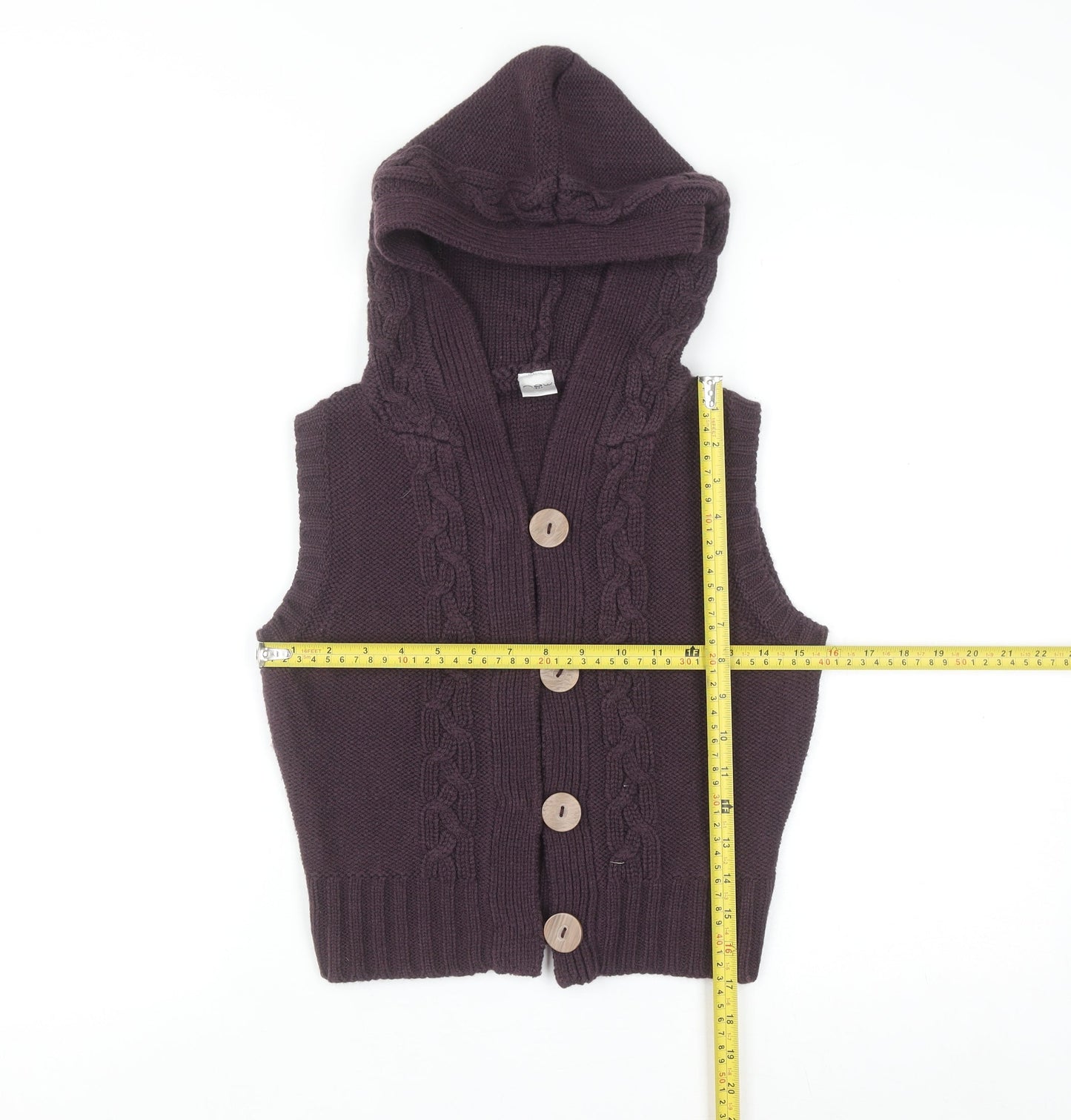 New Look Women's Purple Hooded Cable Knit Button Vest UK 10