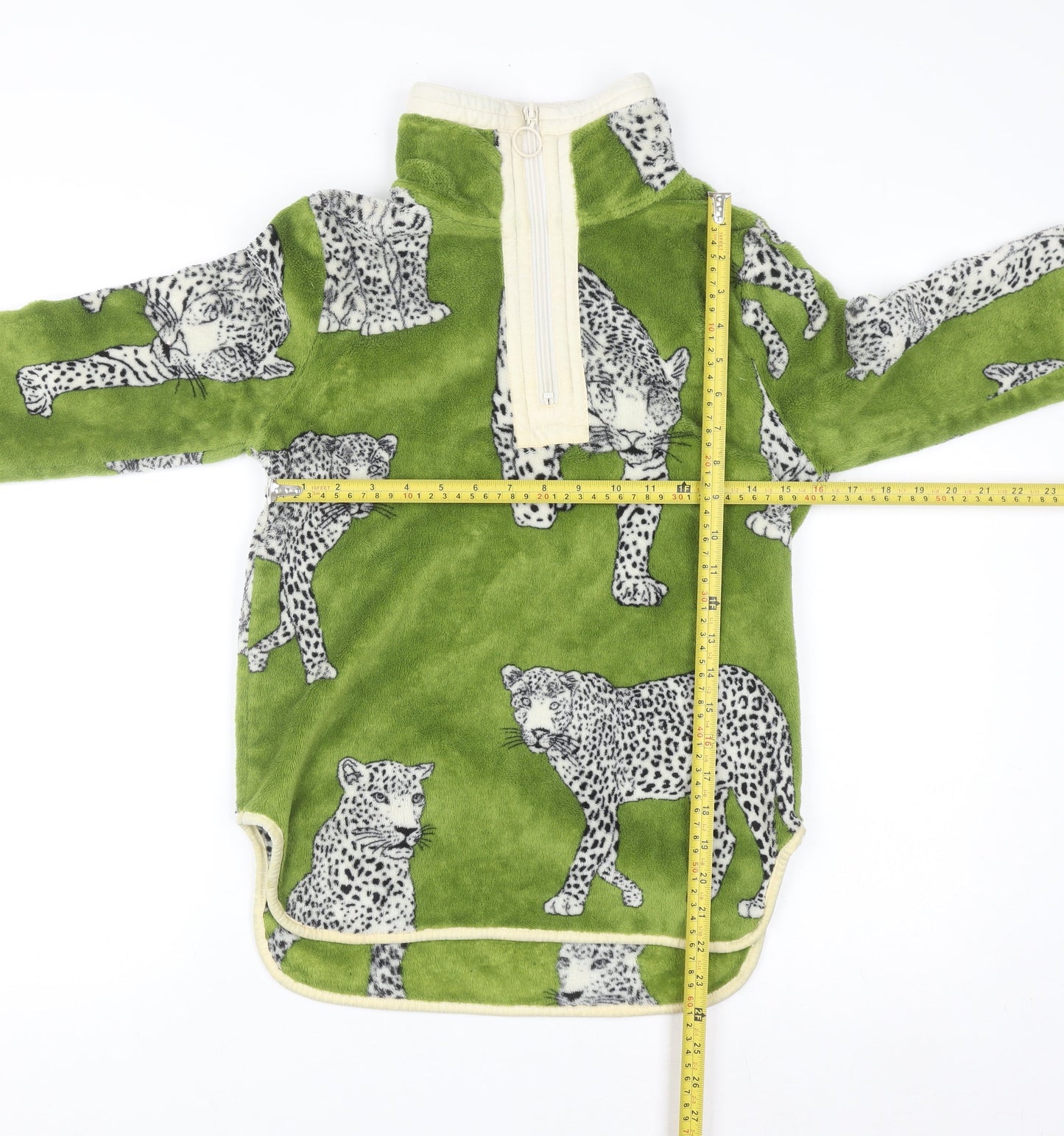 Chelsea Peers Womens Green Animal Print Fleece Pullover XS 1/2 Zip Sweatshirt