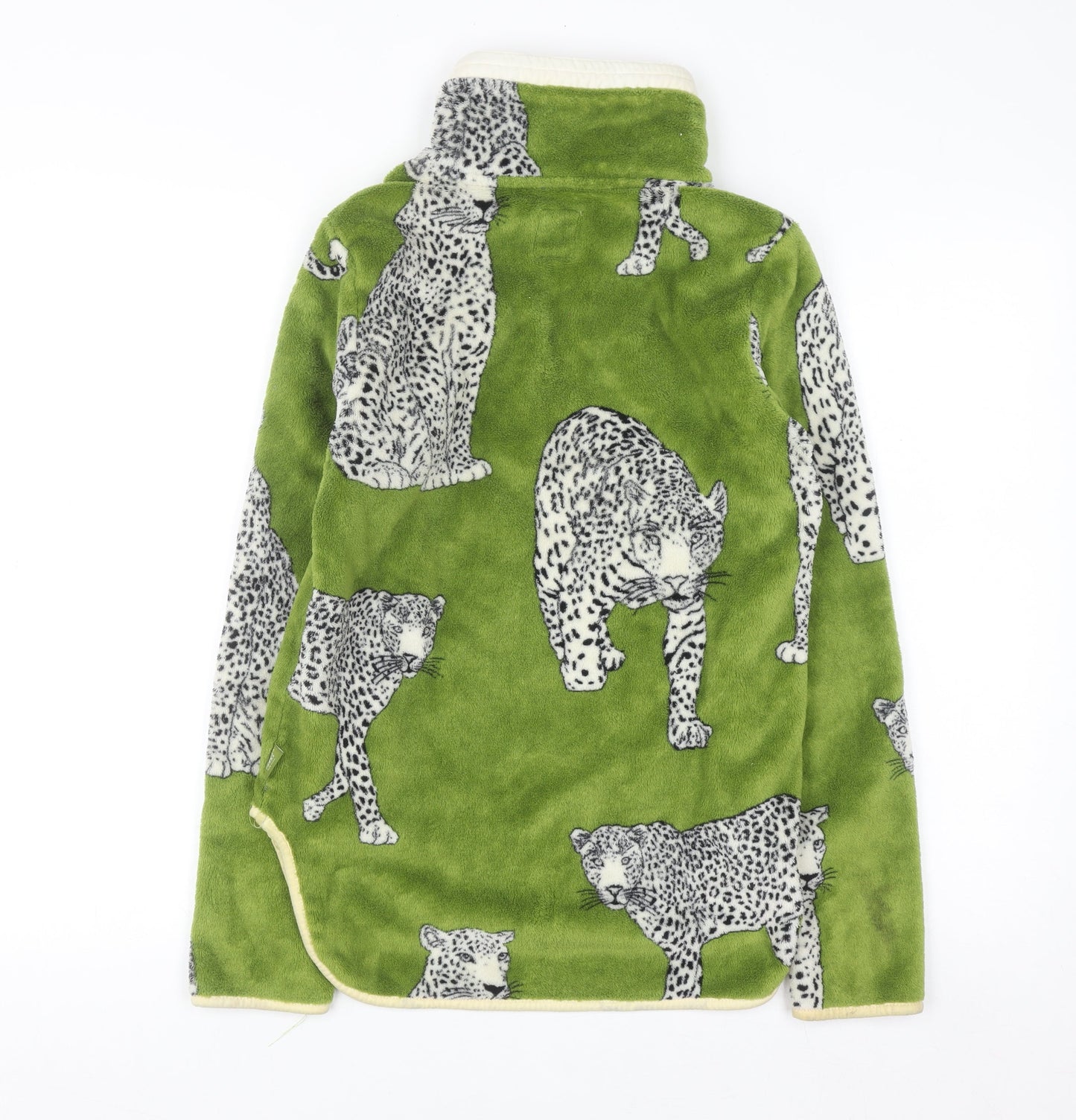 Chelsea Peers Womens Green Animal Print Fleece Pullover XS 1/2 Zip Sweatshirt
