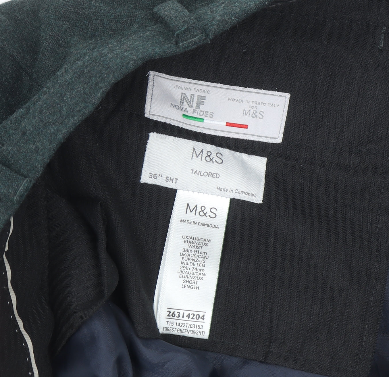 Marks and Spencer Men's Green Wool Blend Tailored Dress Trousers 36S