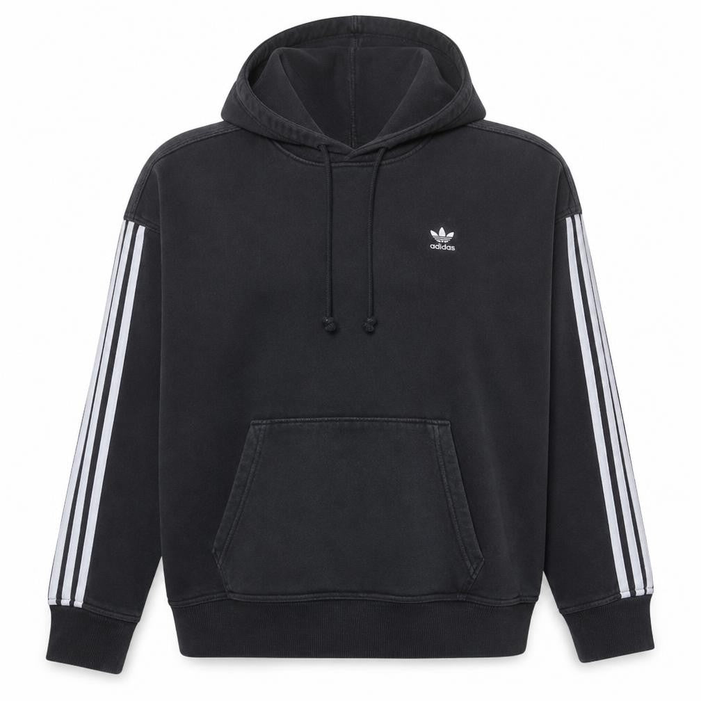 Adidas Womens Black Pullover Hoodie Size 8 Cotton Blend 3-Stripes