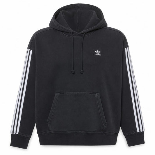 Adidas Womens Black Pullover Hoodie Size 8 Cotton Blend 3-Stripes