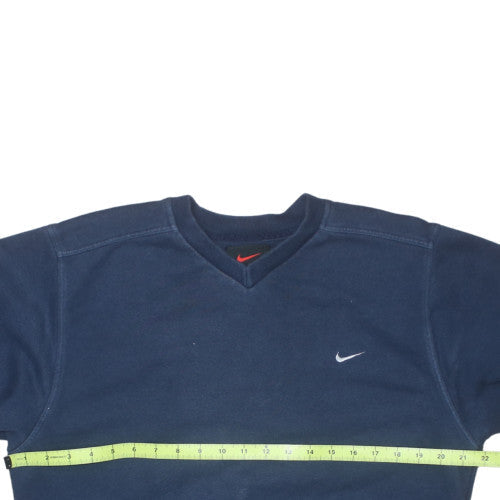 Nike Men Navy Blue V-Neck Classic Sweatshirt Size S Cotton Blend