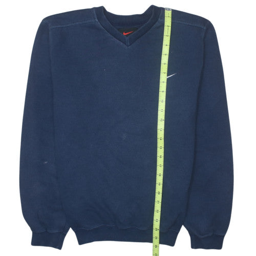 Nike Men Navy Blue V-Neck Classic Sweatshirt Size S Cotton Blend