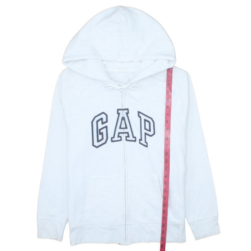 GAP Women White Full Zip Hoodie Size L Cotton Blend Logo Style