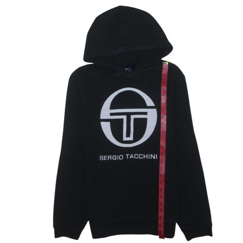Sergio Tacchini Mens Black Hoodie M Logo Pullover Cotton Blend