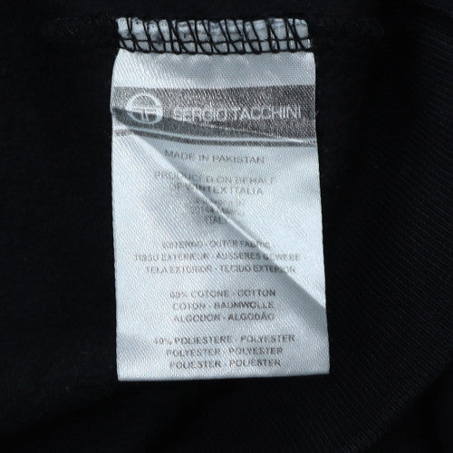 Sergio Tacchini Mens Black Hoodie M Logo Pullover Cotton Blend