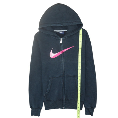 Nike Women's Black Full Zip Hoodie Small Pink Swoosh Logo