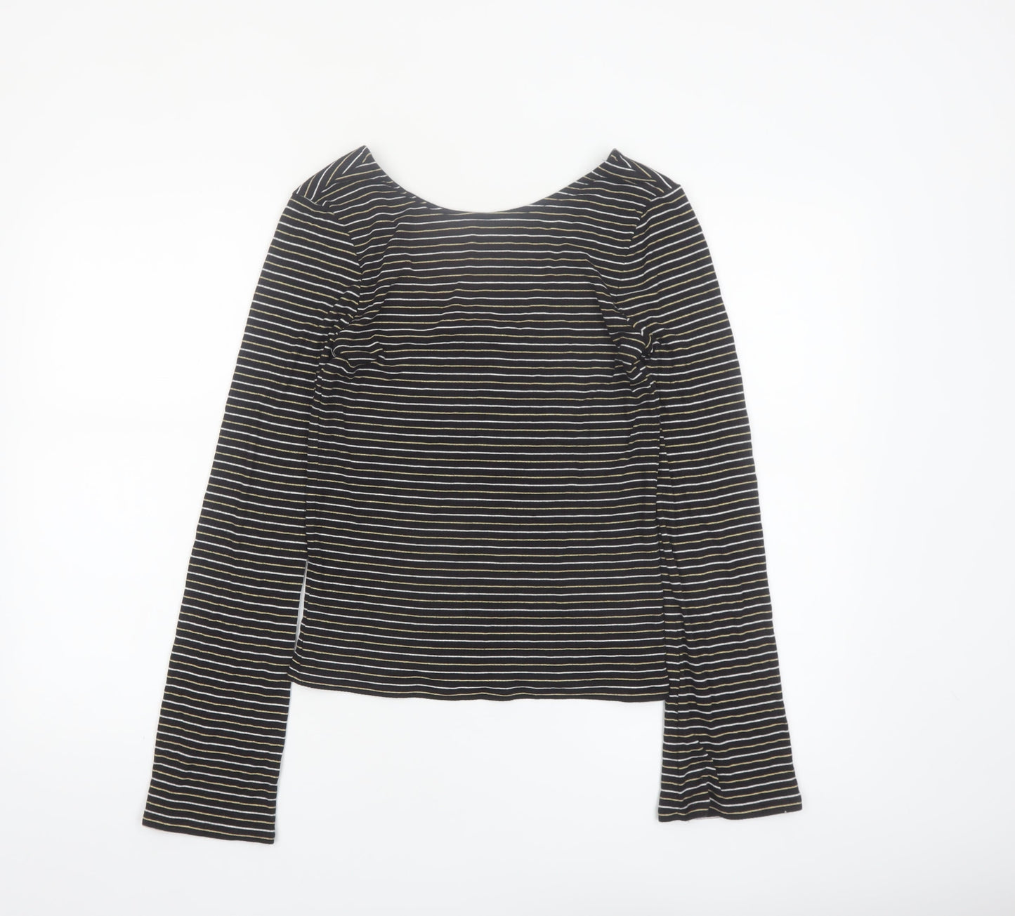 Boden Women Black Striped Long Sleeve Jersey T-Shirt Size 12