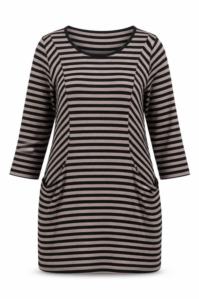 Marks & Spencer Women's Beige Black Striped Tunic Top Size 12