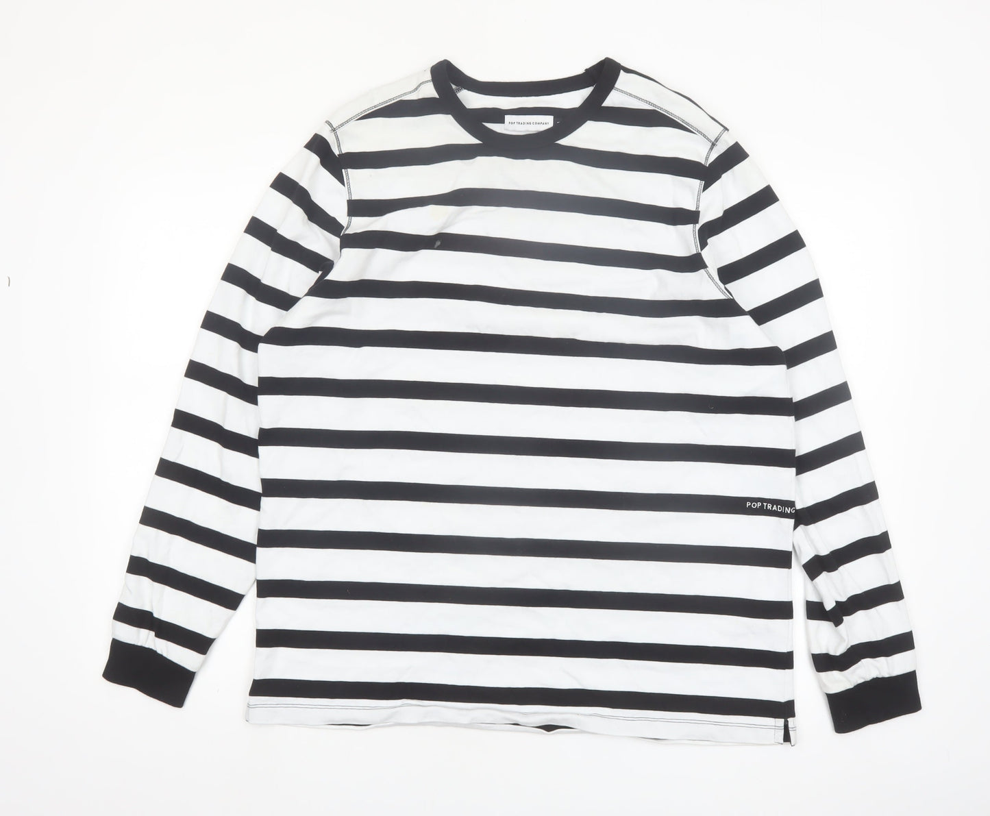 Pop Trading Company Men’s Black White Striped Long Sleeve Cotton Shirt M