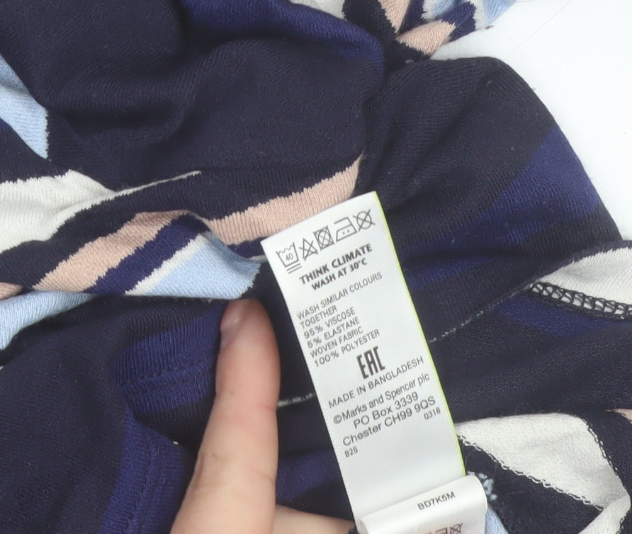 Marks and Spencer Women Blue Striped 3/4 Sleeve Boat Neck Blouse Size 22