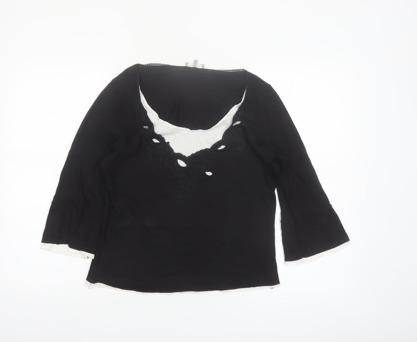 Marks and Spencer Per Una Women's Black Embroidered V-Neck Tunic Blouse Size 12