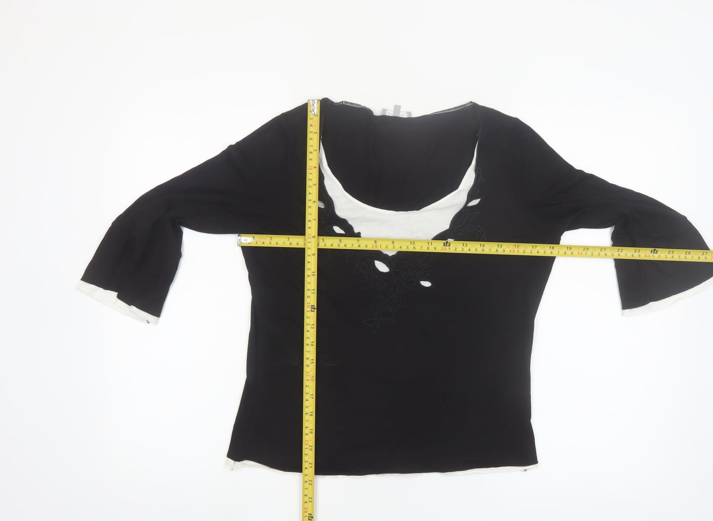 Marks and Spencer Per Una Women's Black Embroidered V-Neck Tunic Blouse Size 12