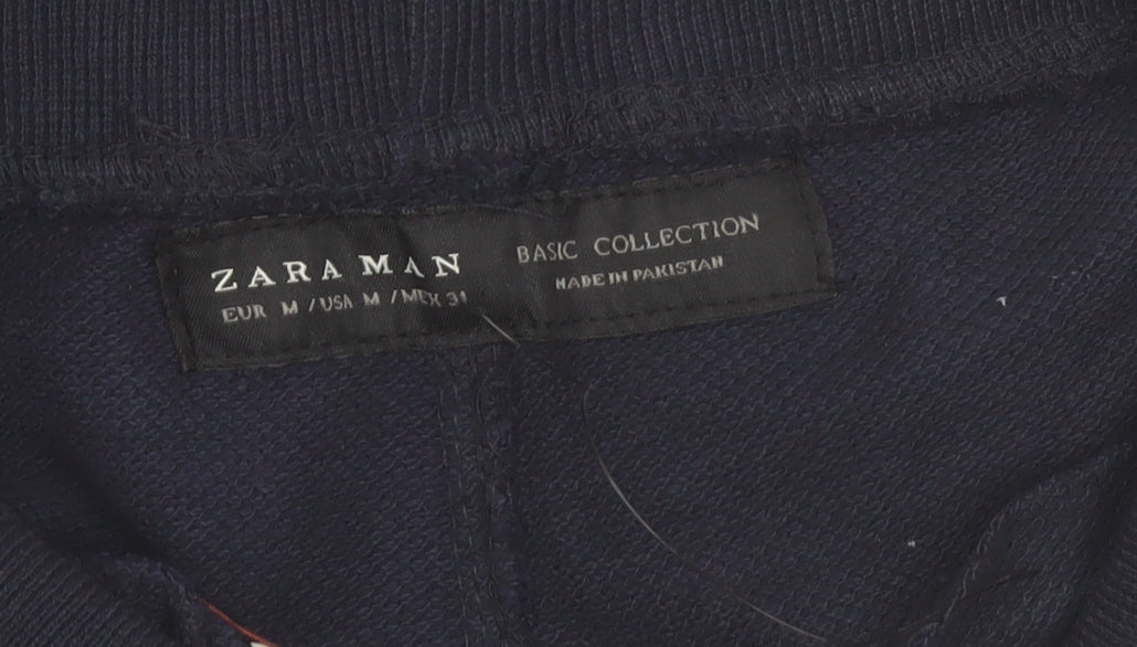 Zara Man Black Cotton Jogger Trousers Mens M Elastic Waist