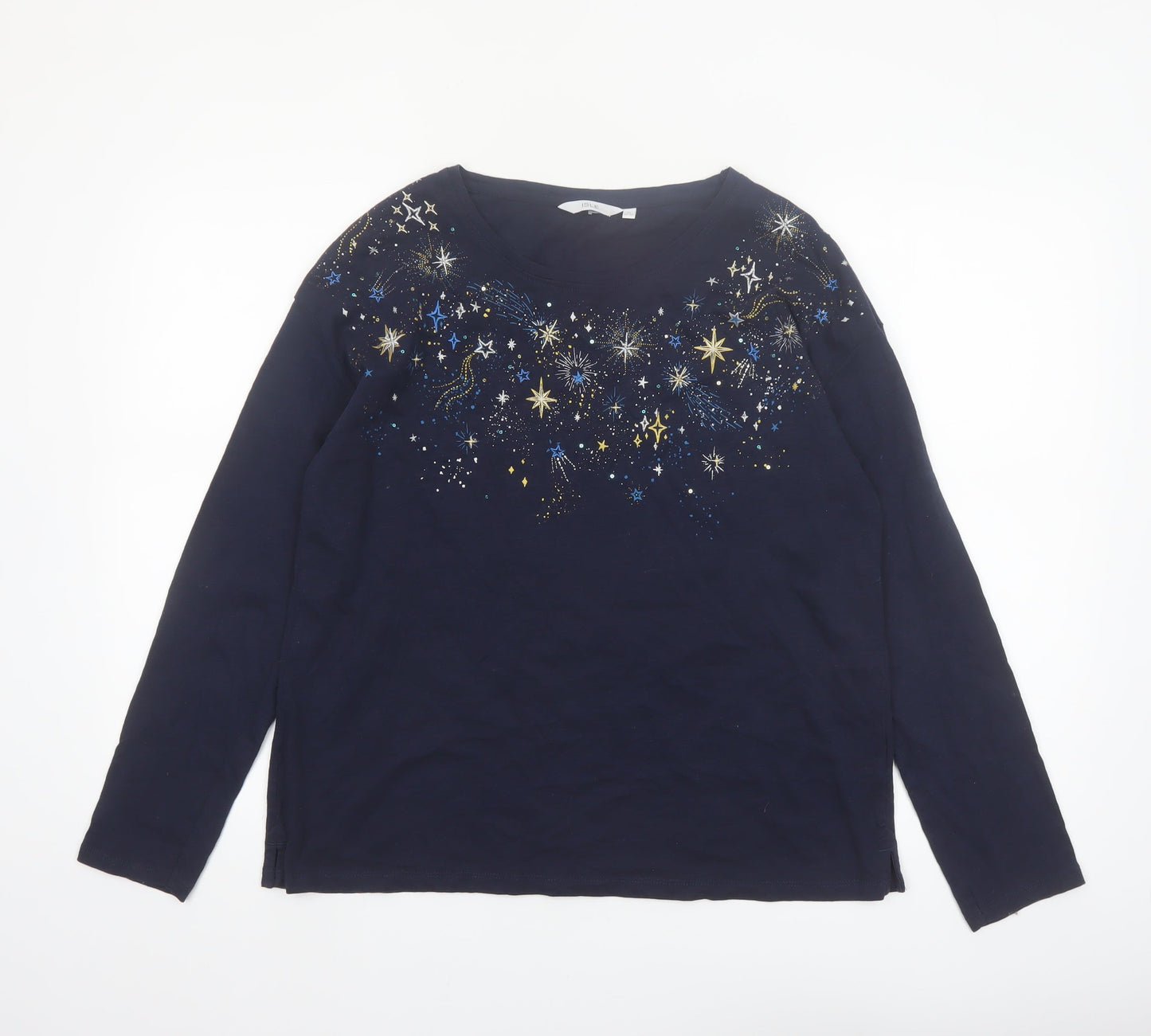 ISLE Women's Blue Star Embellished Long Sleeve Cotton T-Shirt Size 14