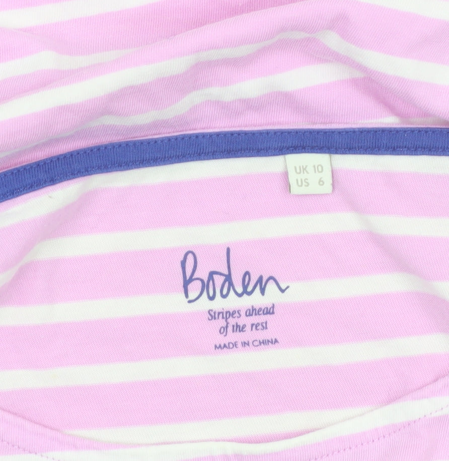 Boden Women’s Pink White Striped Long Sleeve Cotton Jersey T-Shirt Size 10