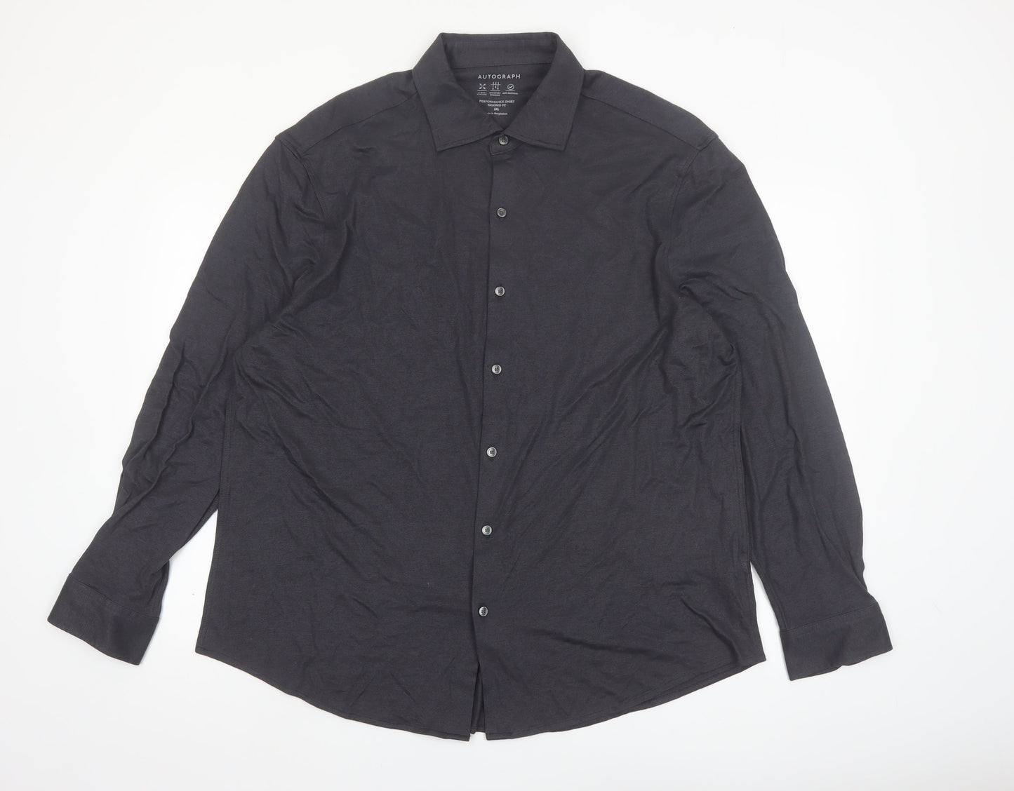 Marks and Spencer Mens Black 2XL Tailored Fit Long Sleeve Button-Up Shirt