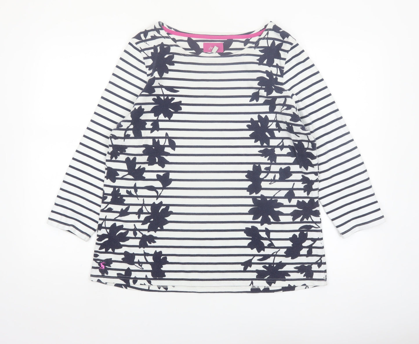 Joules Women’s White Navy Stripe 3/4 Sleeve Cotton Top Size 16