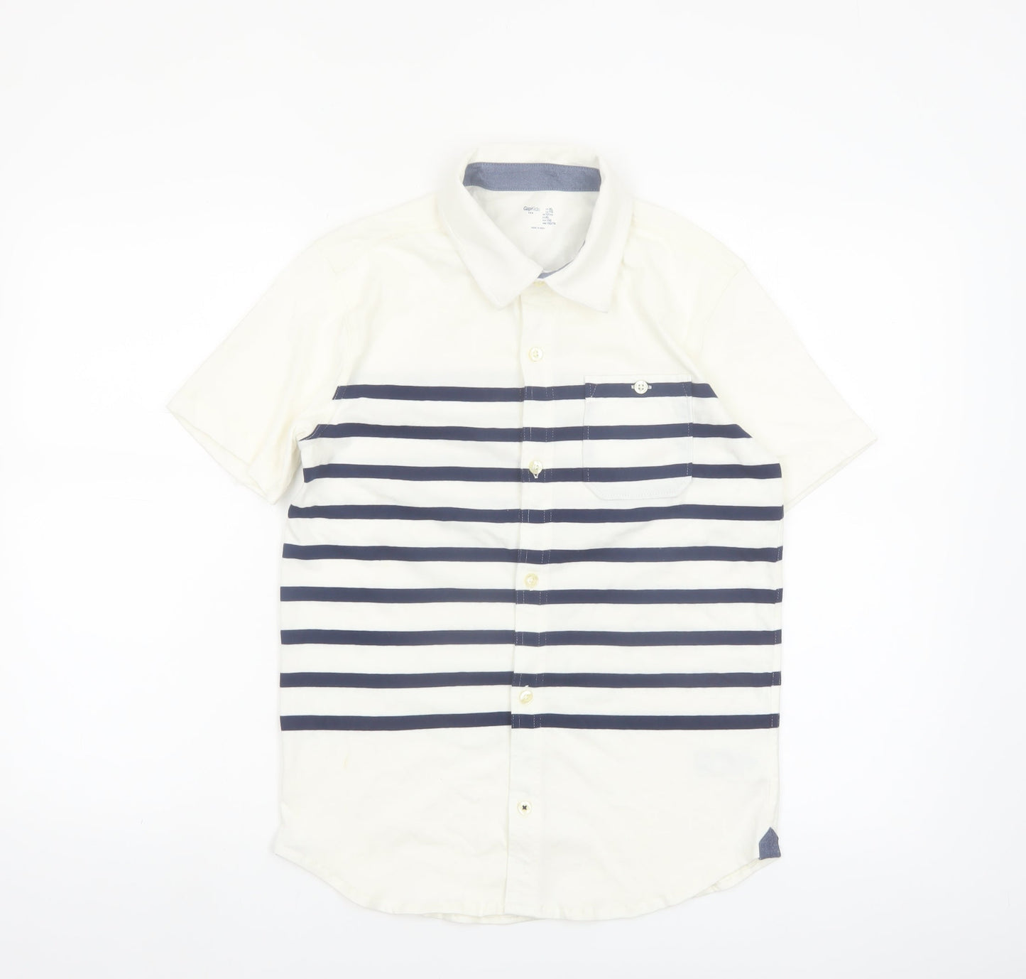 GapKids Boys Ivory & Navy Striped Short Sleeve Button-Up Shirt 12 Years XL