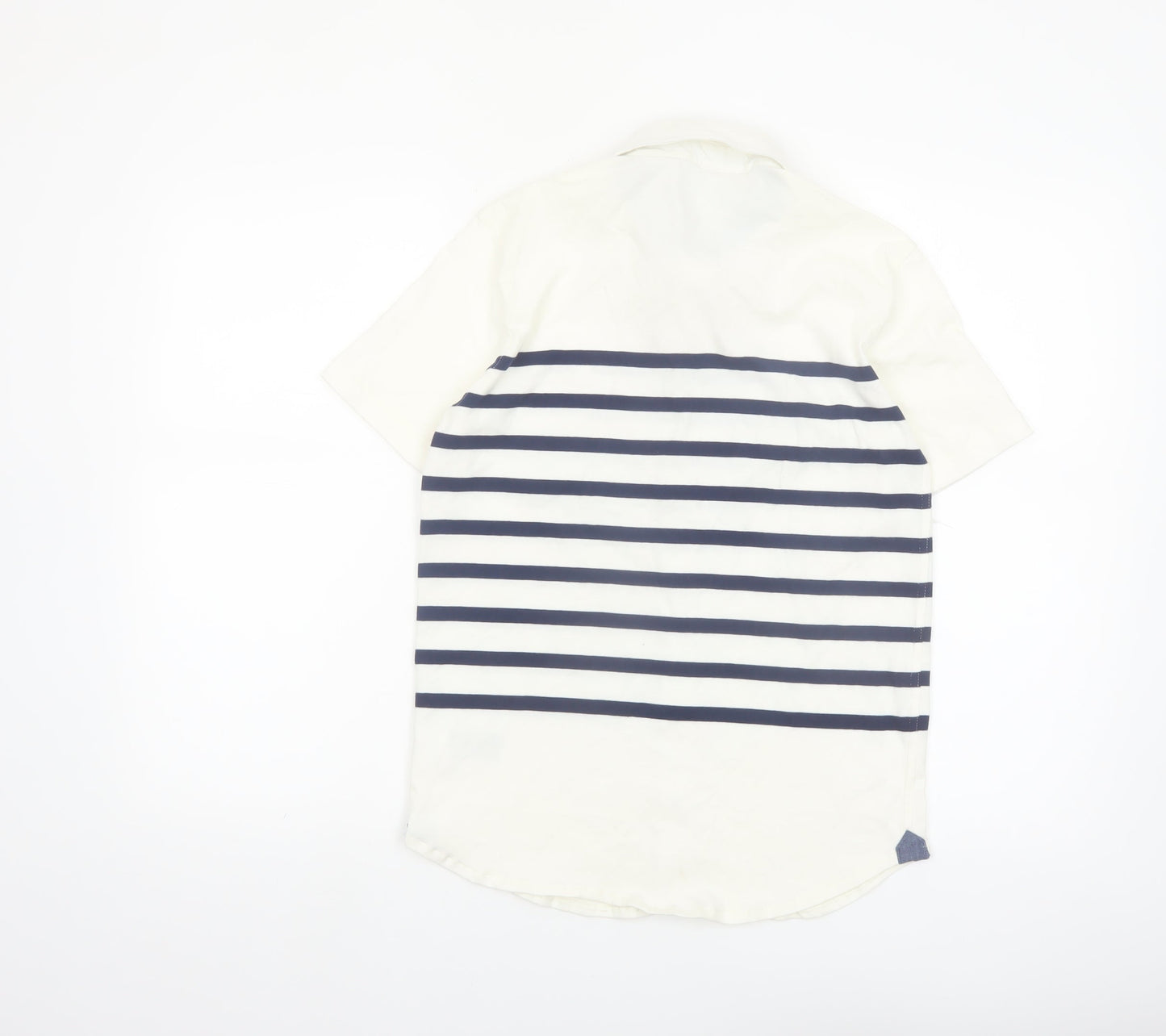 GapKids Boys Ivory & Navy Striped Short Sleeve Button-Up Shirt 12 Years XL