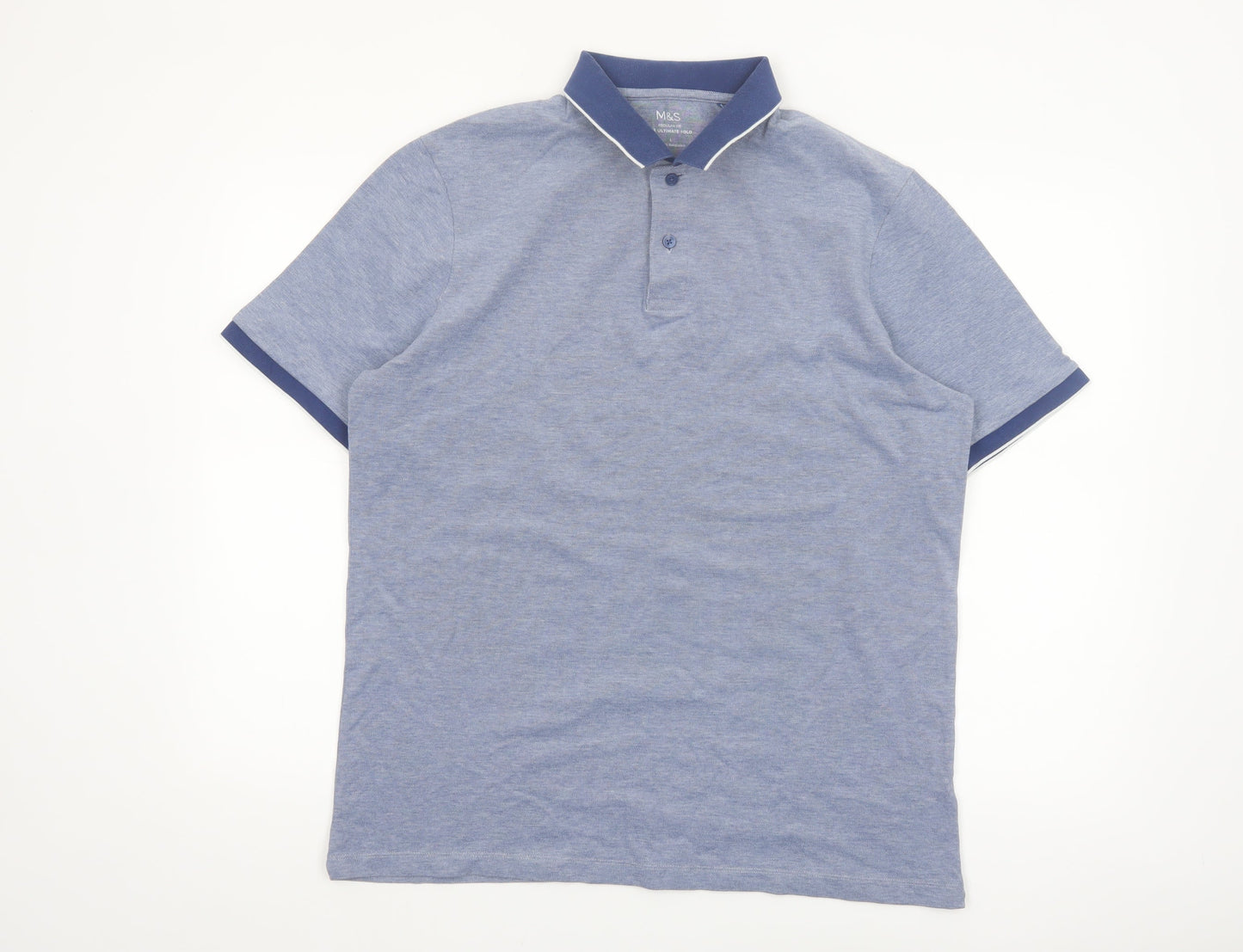 Marks and Spencer Men's Blue Regular Fit Cotton Polo Shirt L