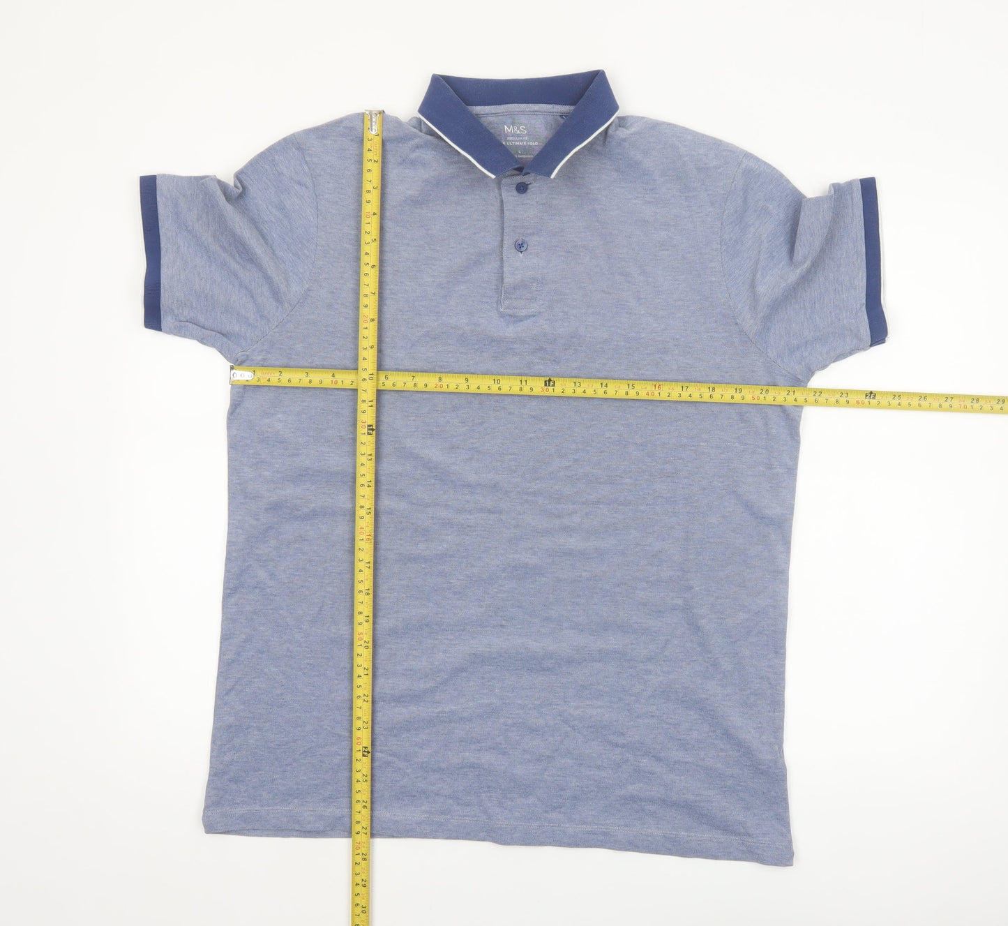 Marks and Spencer Men's Blue Regular Fit Cotton Polo Shirt L