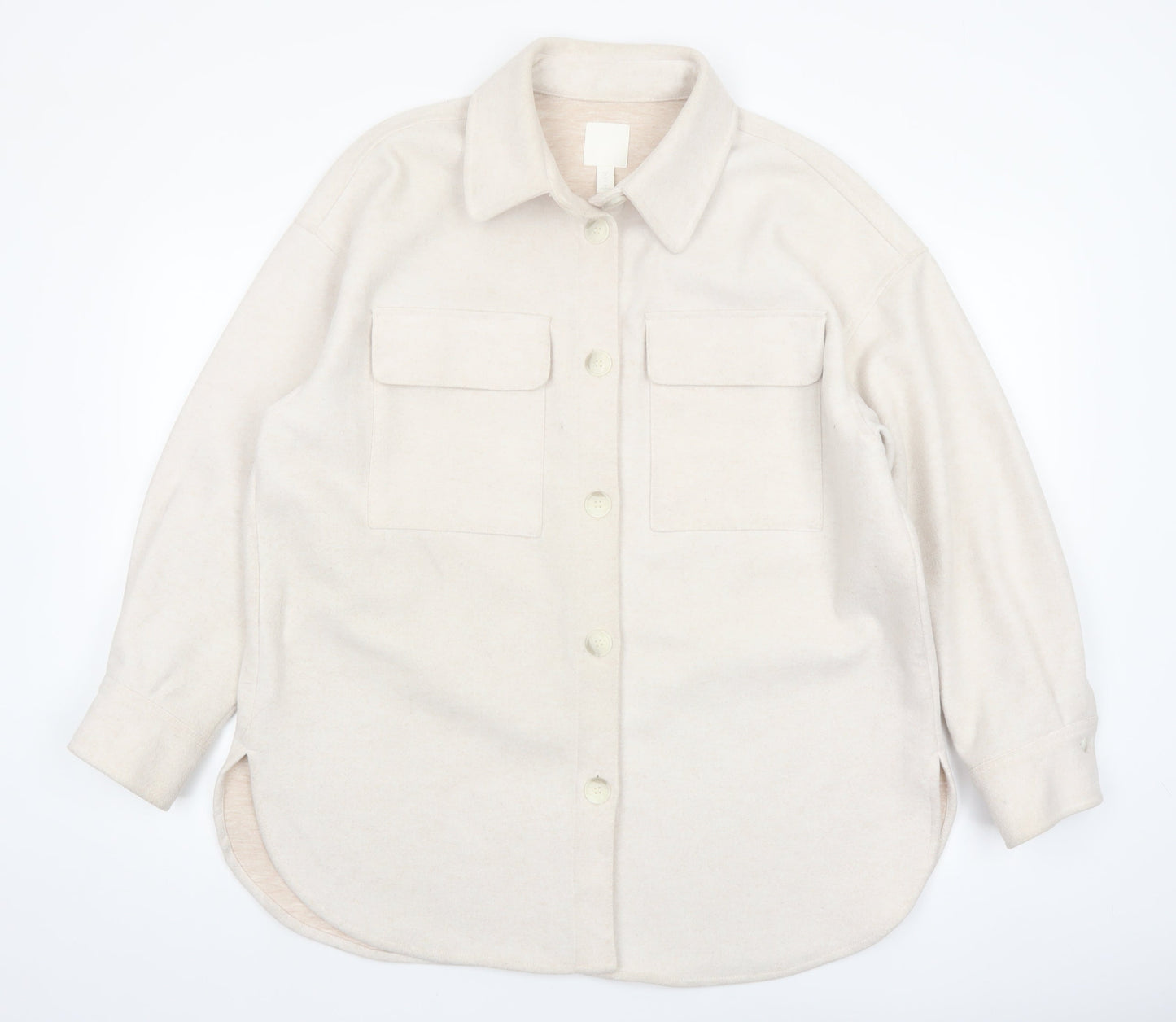 H&M Women’s Beige Fleece Basic Jacket Size M Relaxed Fit Casual