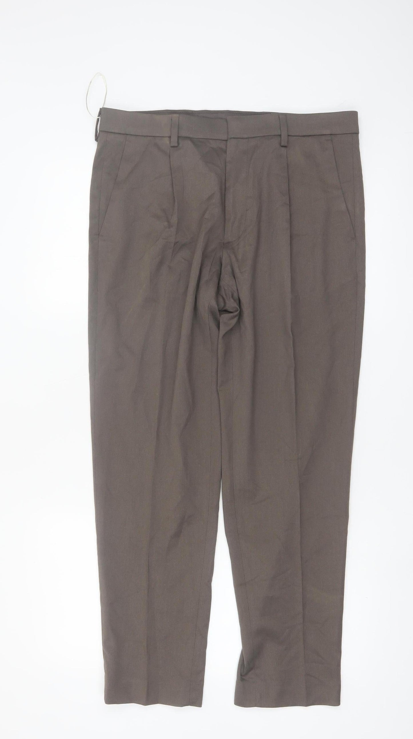 Marks and Spencer Men's Brown 32in Pleated Dress Pants