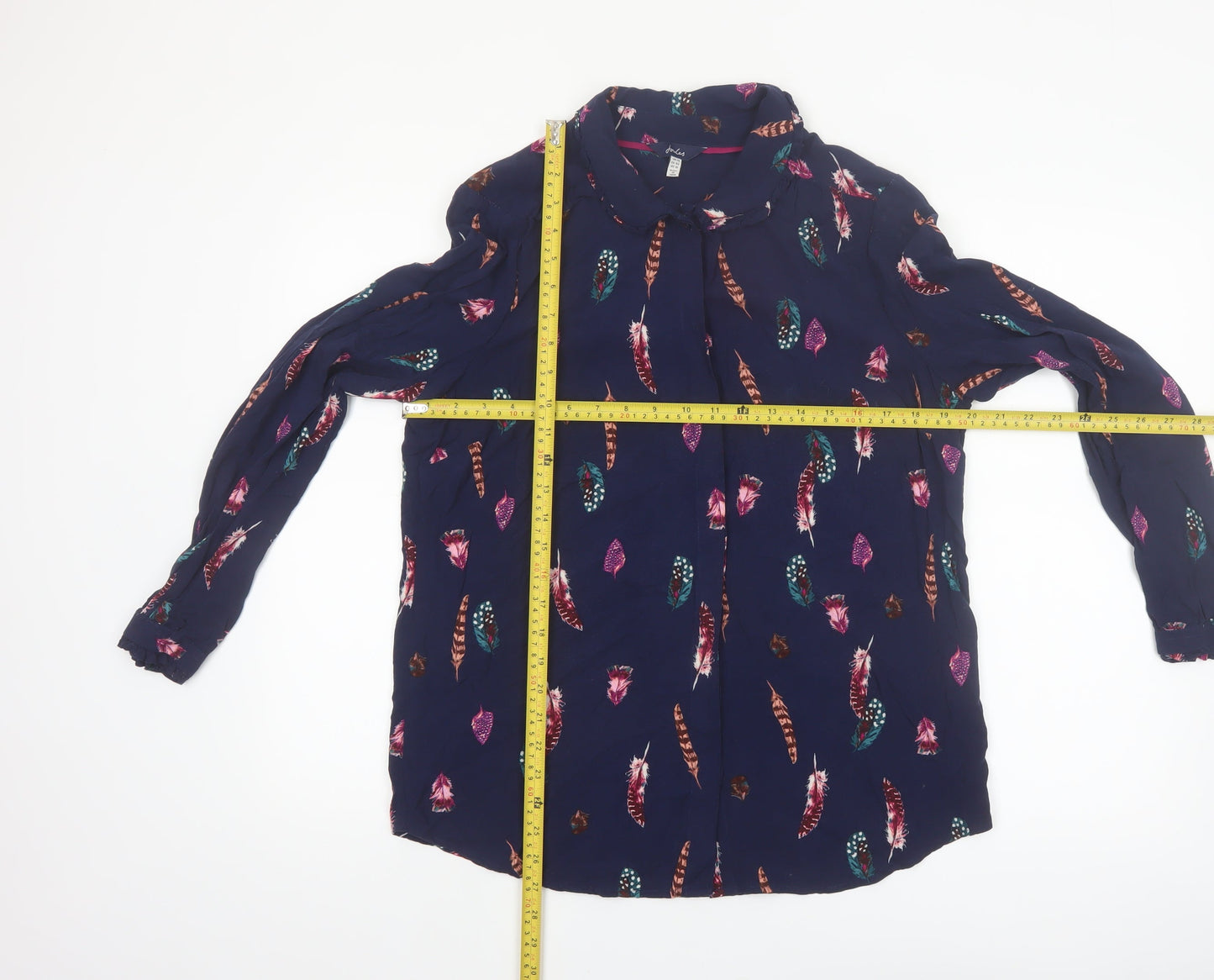 Joules Women’s Blue Feather Print Long Sleeve Tunic Blouse Size 14