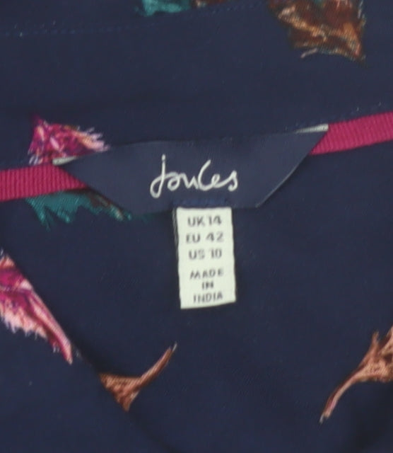 Joules Women’s Blue Feather Print Long Sleeve Tunic Blouse Size 14