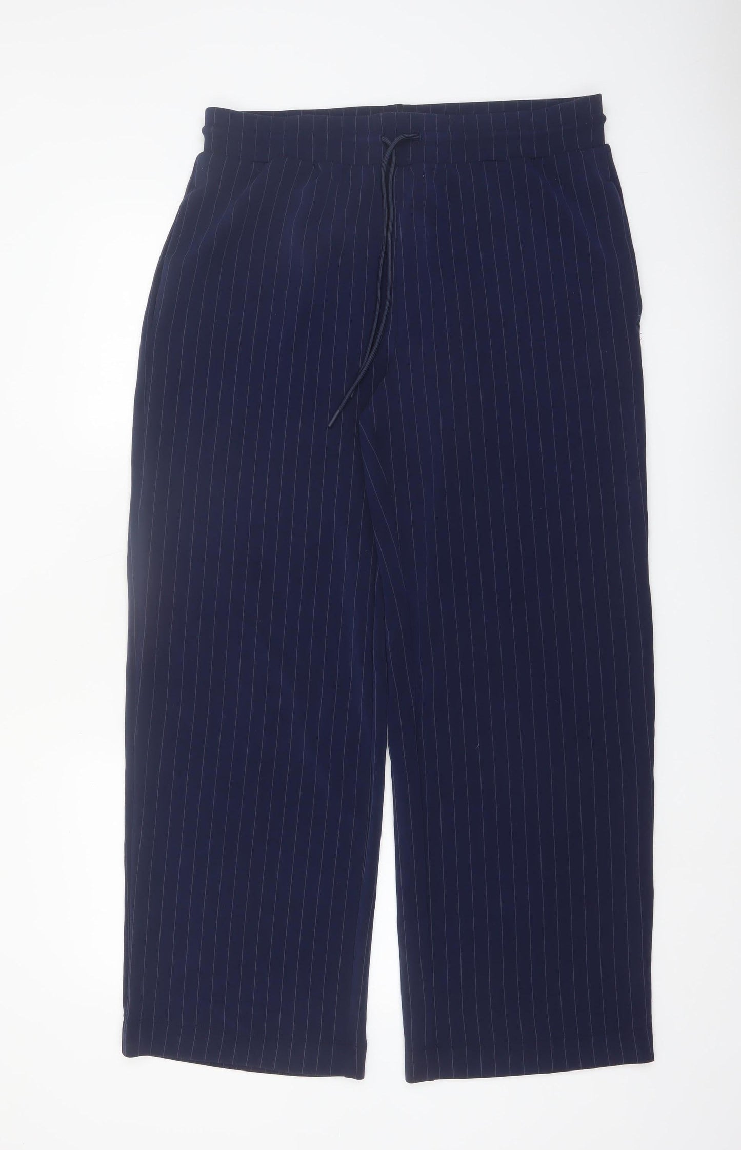 Marks and Spencer Womens Blue Pinstripe Elastic Waist Trousers Size 16
