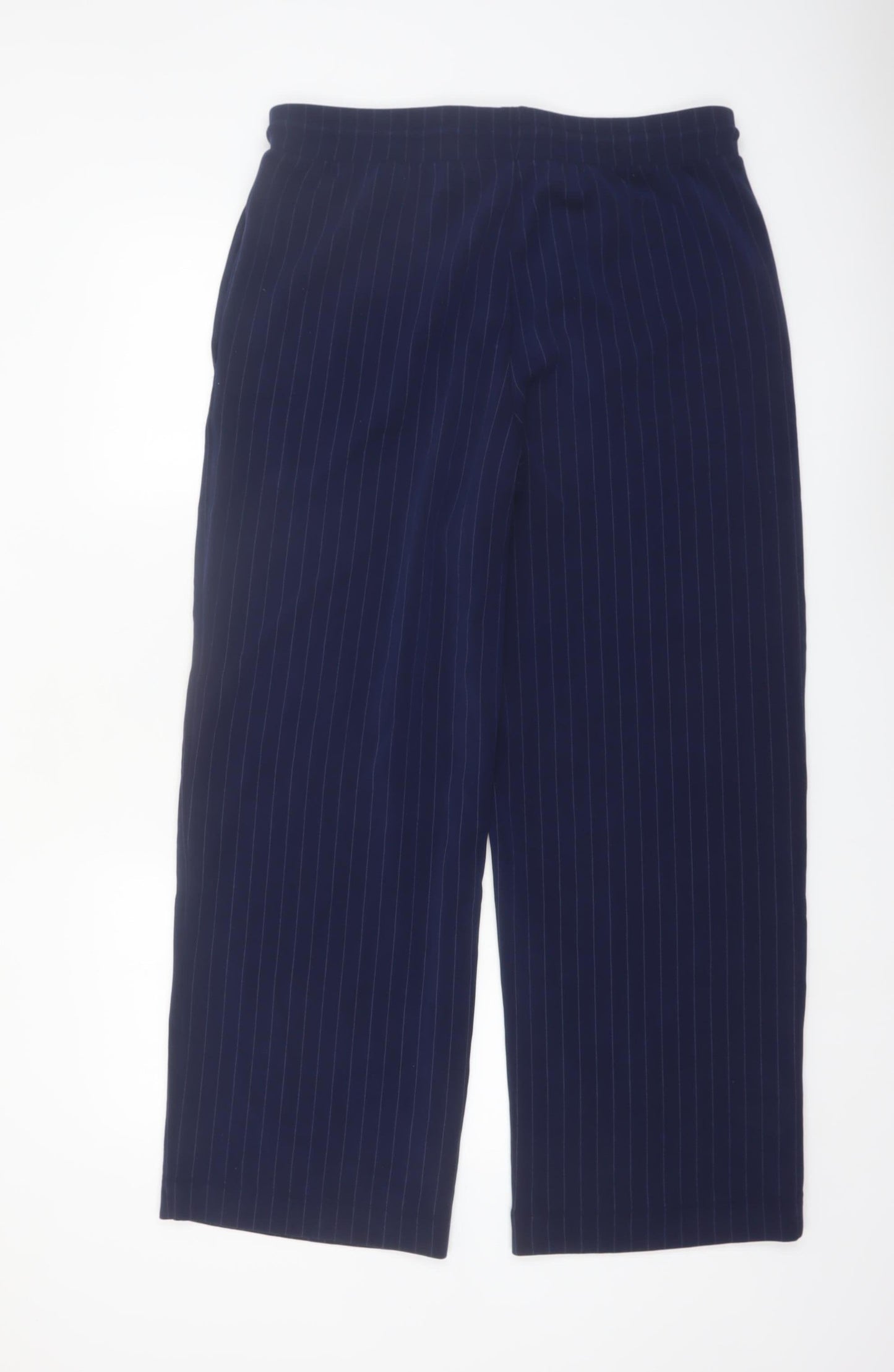 Marks and Spencer Womens Blue Pinstripe Elastic Waist Trousers Size 16