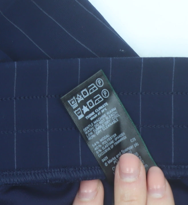 Marks and Spencer Womens Blue Pinstripe Elastic Waist Trousers Size 16