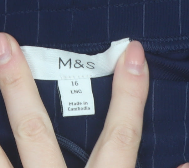 Marks and Spencer Womens Blue Pinstripe Elastic Waist Trousers Size 16