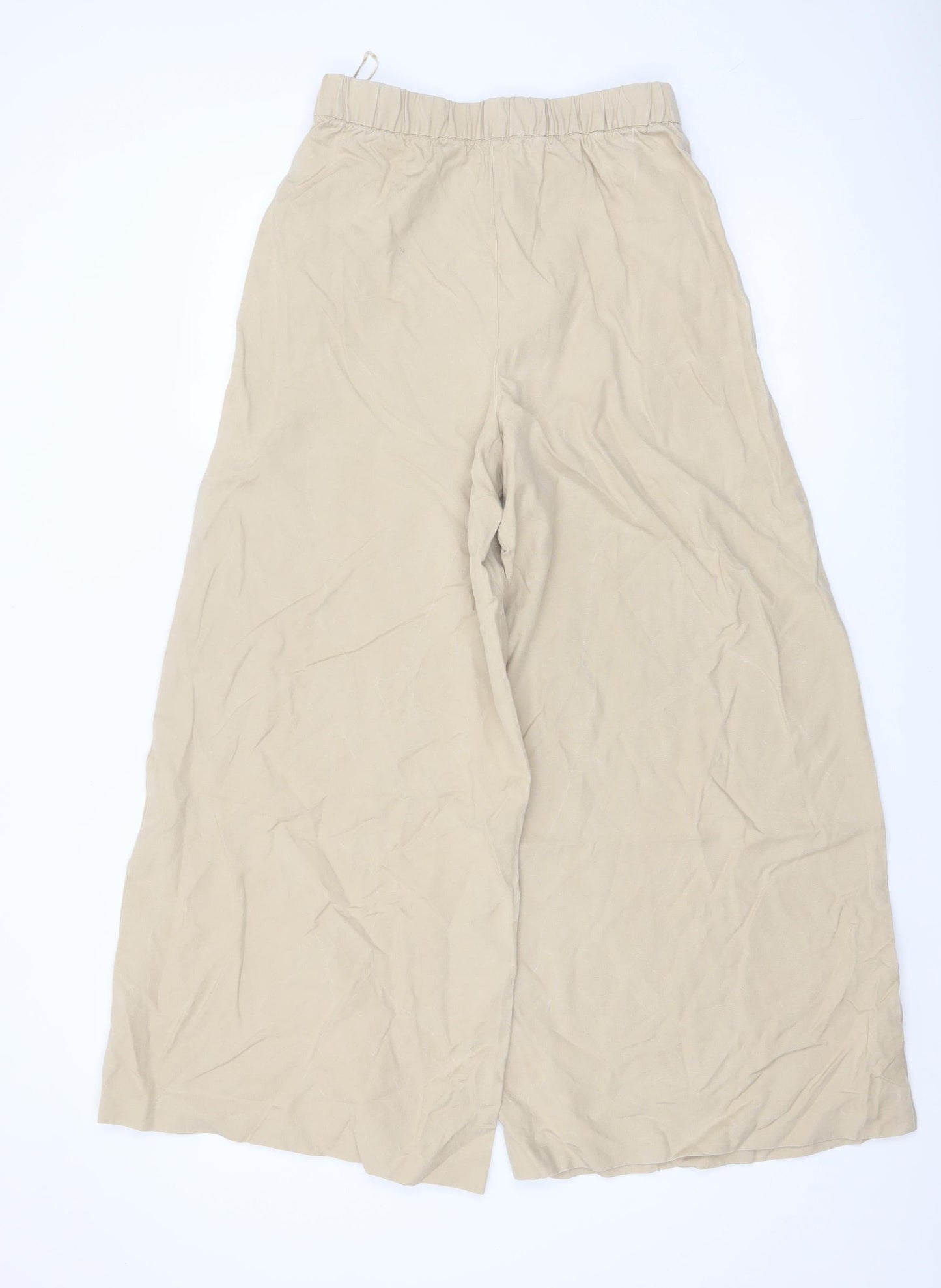 Marks and Spencer Women Beige Wide-Leg Lyocell Trousers Size 10