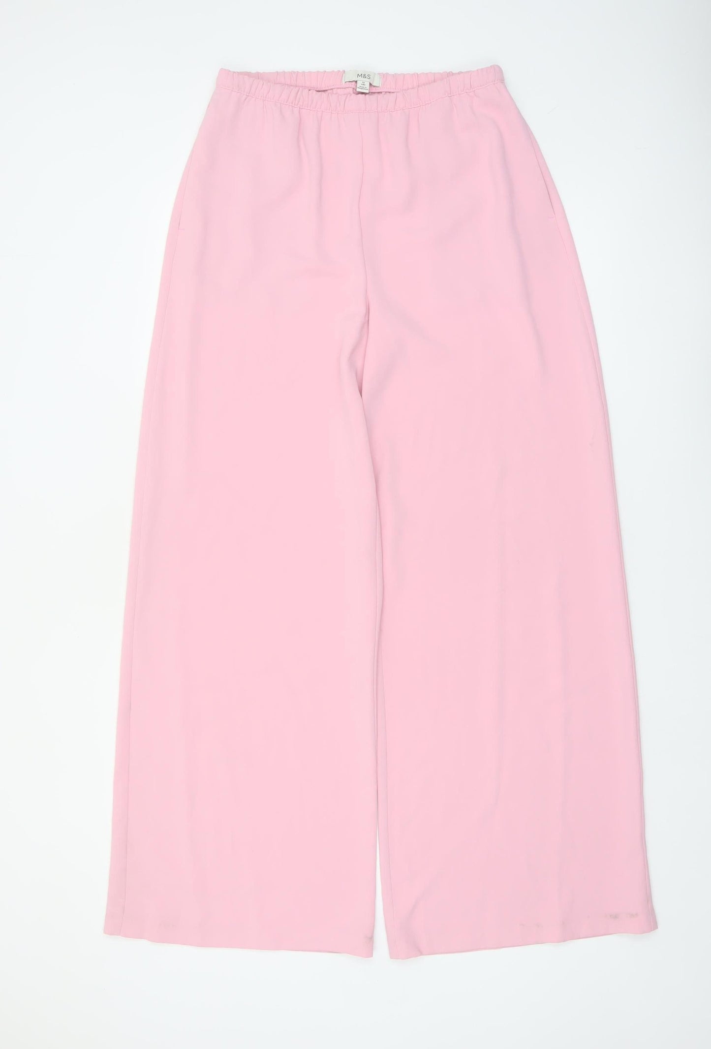 Marks and Spencer Women’s Pink Wide-Leg Crepe Trousers Size 10 Long