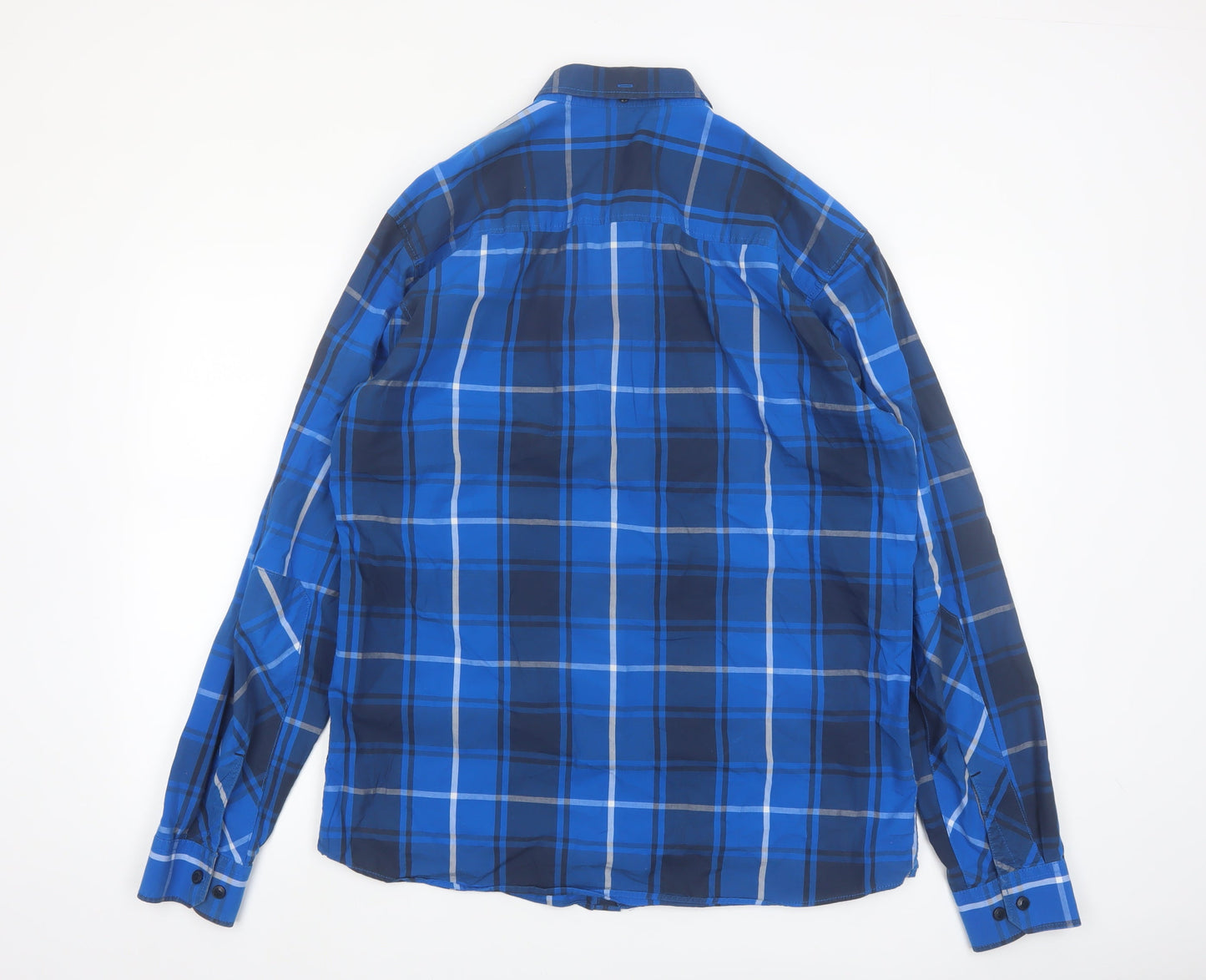 Jack & Jones Men's Blue Checked Cotton Long Sleeve Button-Up Shirt XL