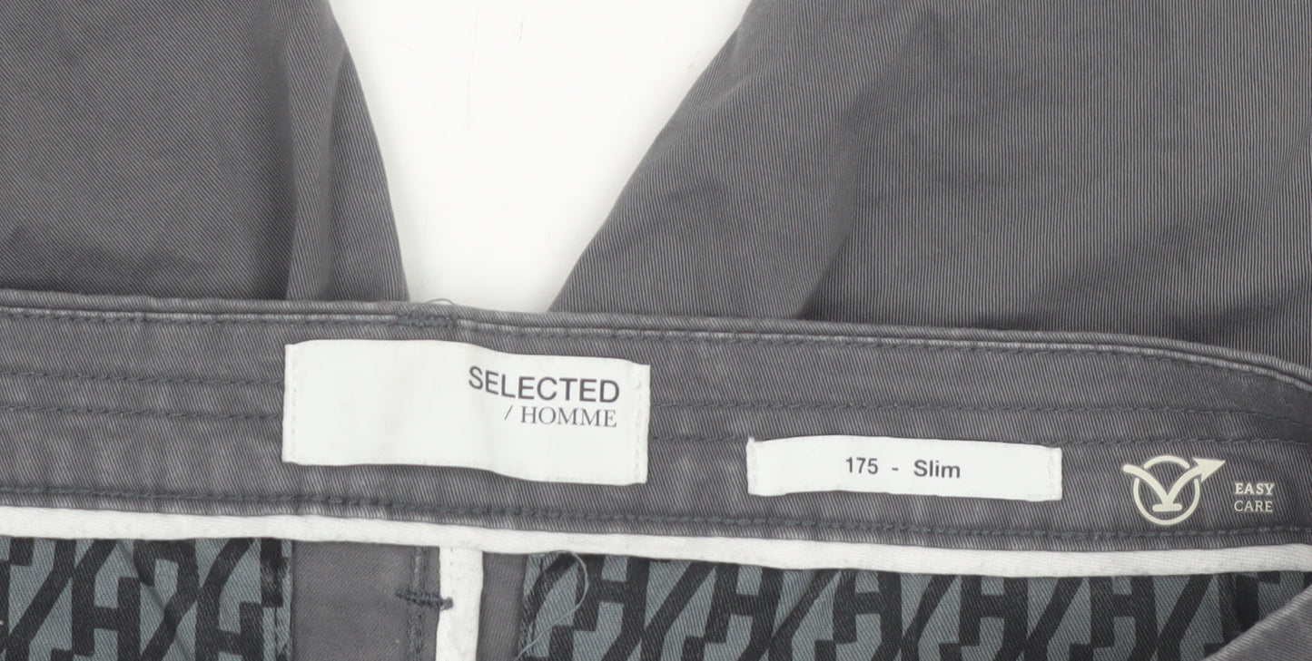 Selected Homme Men's Grey Slim Fit Chino Trousers Size M