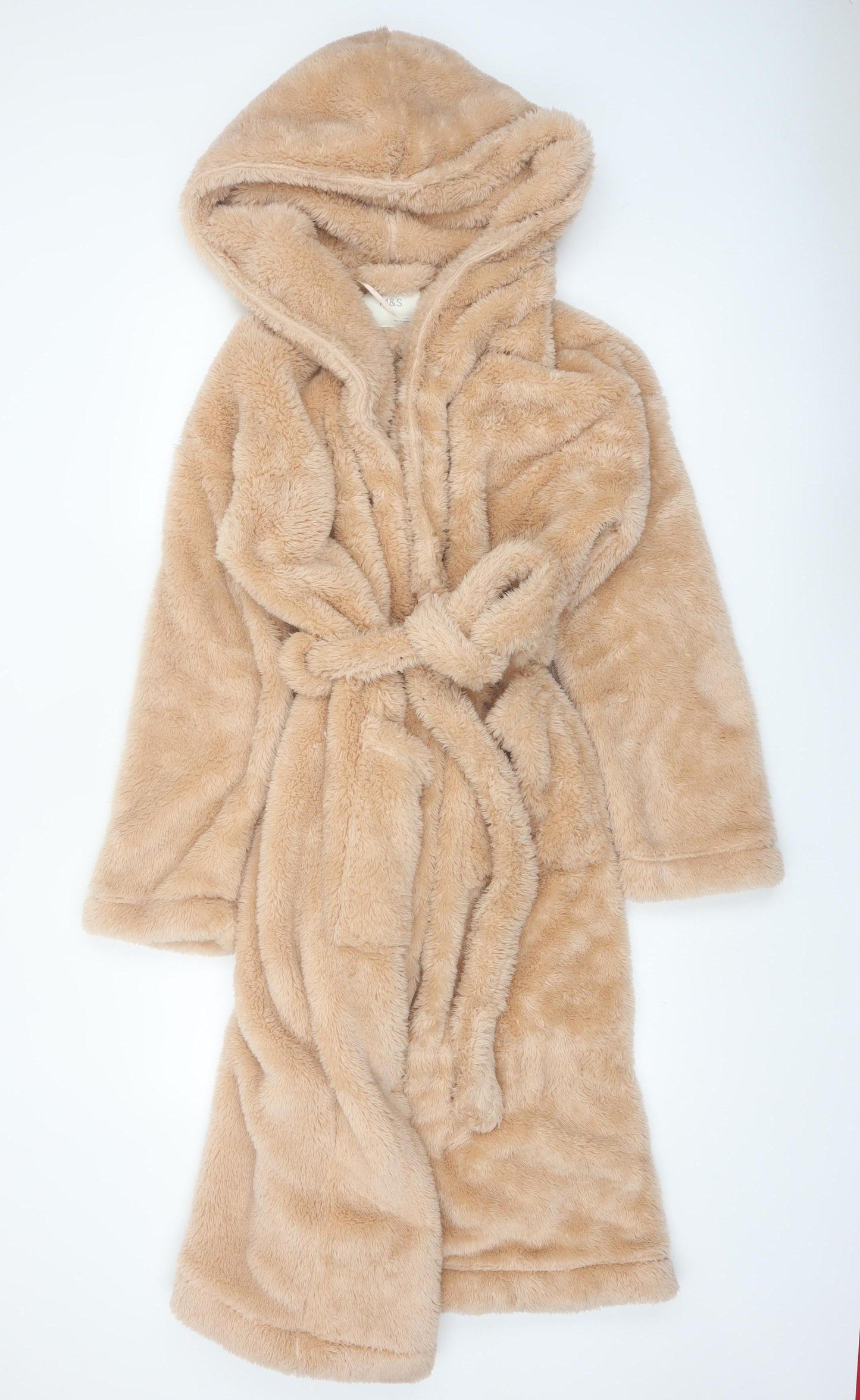 Marks and Spencer Women Beige Fleece Hooded Robe M Winter