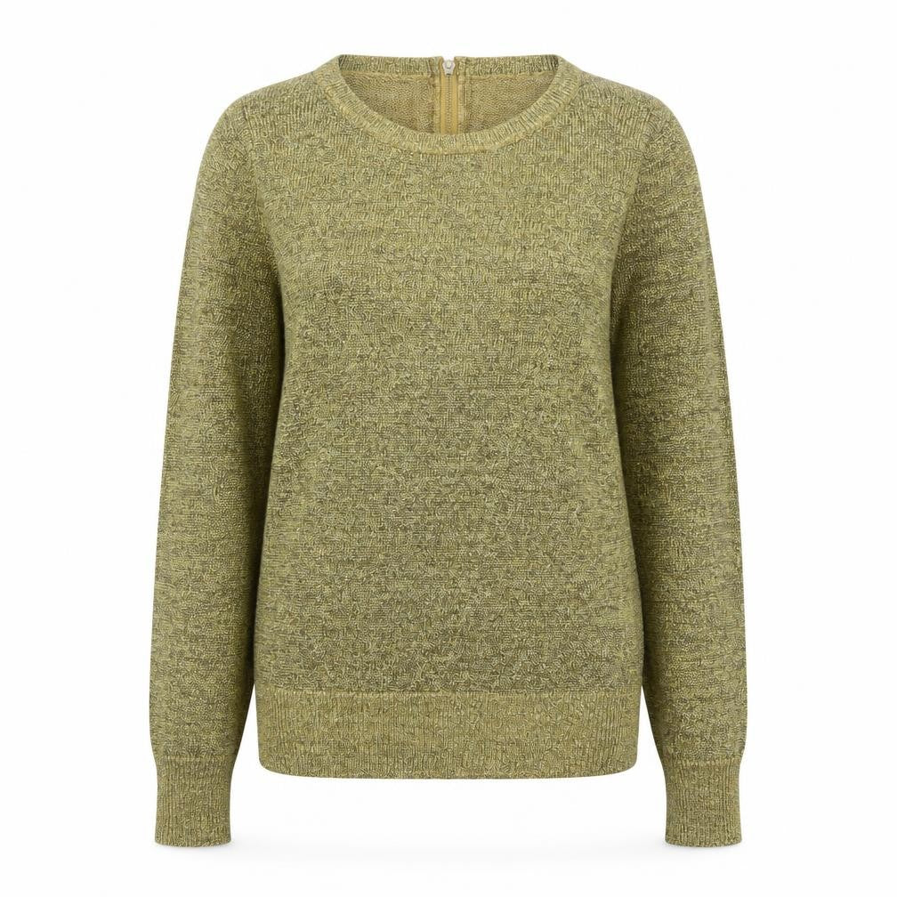 Front view of ASOS Women Gold Metallic Knit Jumper, size 12, Round Neck Long Sleeve